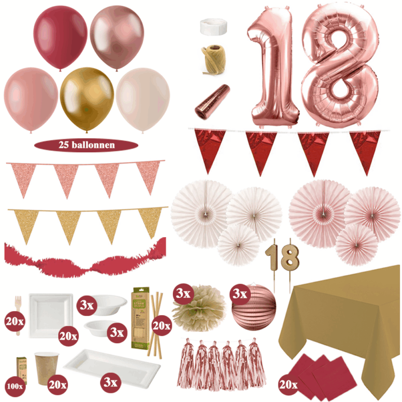 18 jaar versiering rosegoud bordeaux rood oudroze