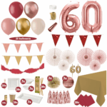 60 jaar versiering met tafeldecoratie rosegoud bordeaux rood oud roze