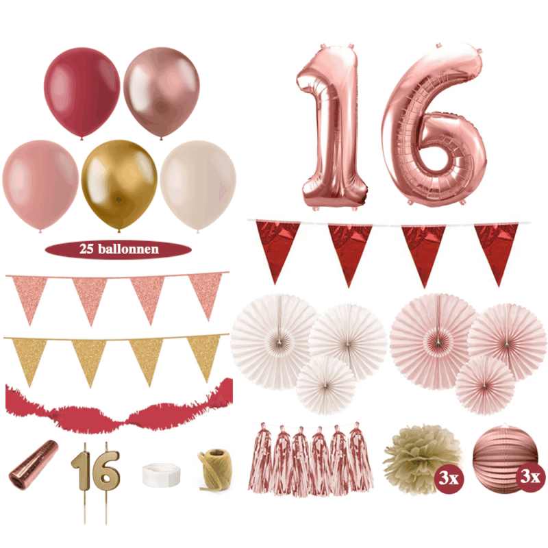 Sweet 16 Versiering Bordeaux Oud Roze Rosé Goud