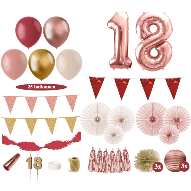 18 Jaar Versiering Bordeaux Rood, Oud Roze, Rosé en Goud