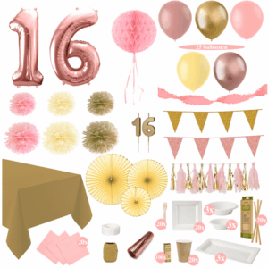 Sweet 16 Versiering Pakket met Tafel Decoratie - Roze, Geel en Goud