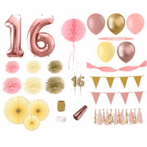 Sweet 16 Versiering Pakket - Roze, Geel en Goud