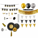 Happy New Year - Oud en Nieuw Versiering Pakket - Zwart, Zilver & Goud