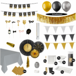 Happy New Year - Oud en Nieuw Versiering Pakket - Zwart, Zilver & Goud