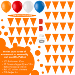 XXL Oranje Versiering Pakket – Straatversiering & Feestdecoratie – 100 Ballonnen, 10 Vlaggenlijnen & Ballonnenboog Lint