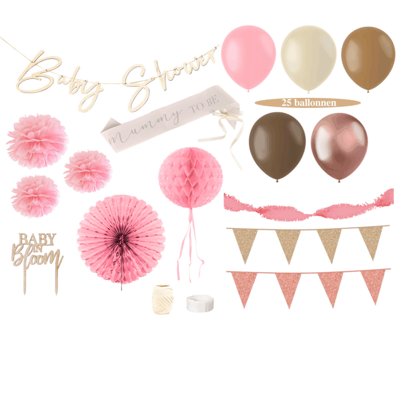 Teddy Pink - Babyshower Versiering Meisje - Baby Roze & Bruin