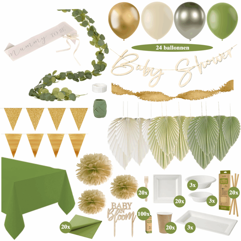 Babyshower versiering groen botanical