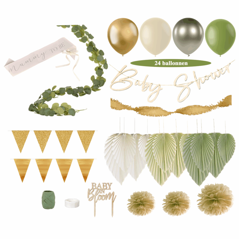 Babyshower versiering botanical groen