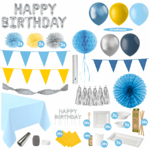 Sun Sea Silver - Verjaardag Versiering Pakket - Blauw, Geel & Zilver