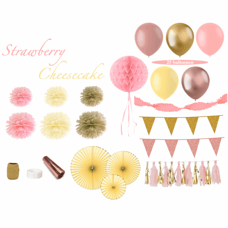 Strawberry Cheesecake - Feest Versiering Pakket - Roze en Goud