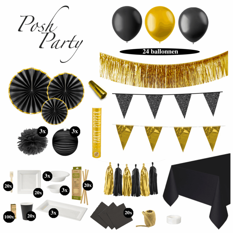 Luxe feest versiering pakket goud en zwart