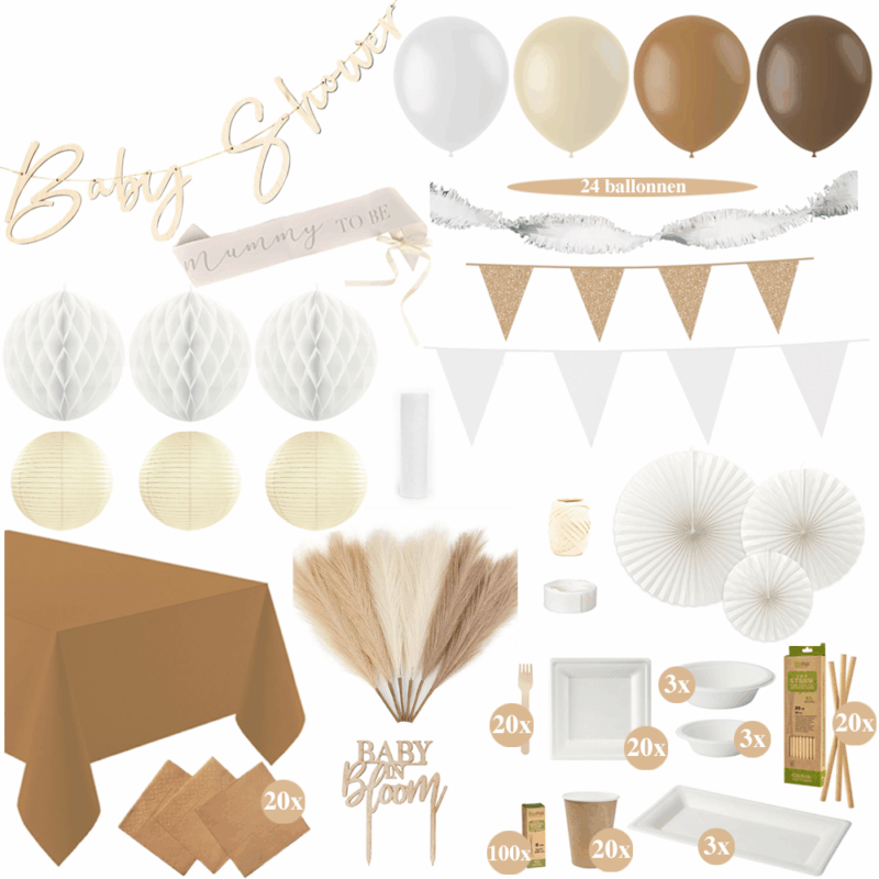 Bohemian Chocolate - Teddy Boho Neutraal Babyshower Versiering Pakket