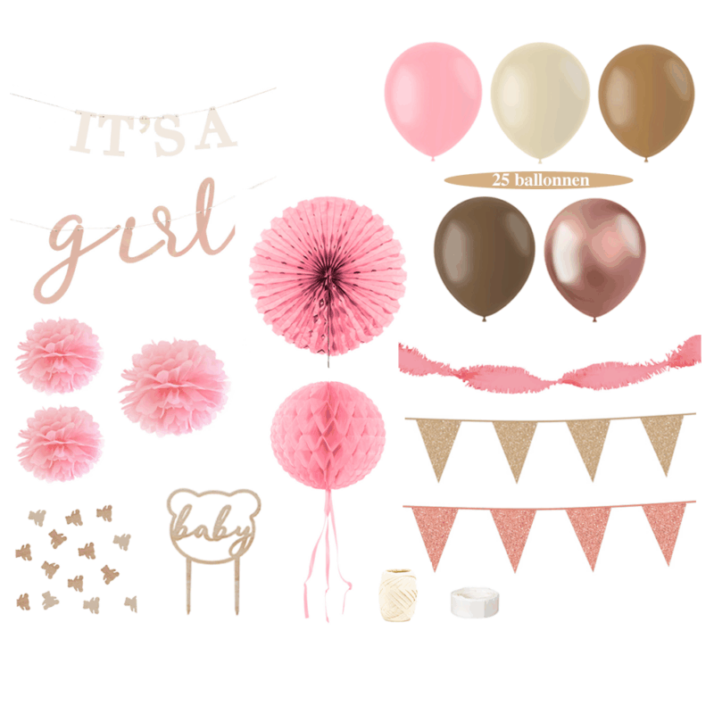 Teddy Pink - Geboorte Versiering Meisje - Baby Roze & Bruin