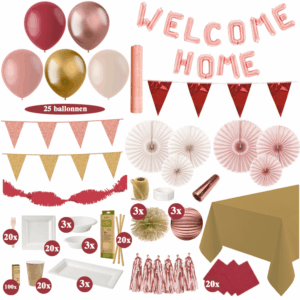 Welkom Thuis Versiering Pakket - Bordeaux Rood, Oud Roze, Rosé en Goud