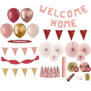 Welkom Thuis Versiering Pakket - Bordeaux Rood, Oud Roze, Rosé en Goud