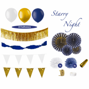 Feest Versiering Pakket - Donkerblauw, Goud en Wit