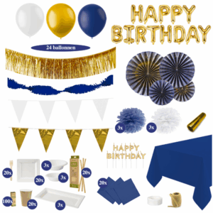 Verjaardag Versiering Blauw Goud Wit