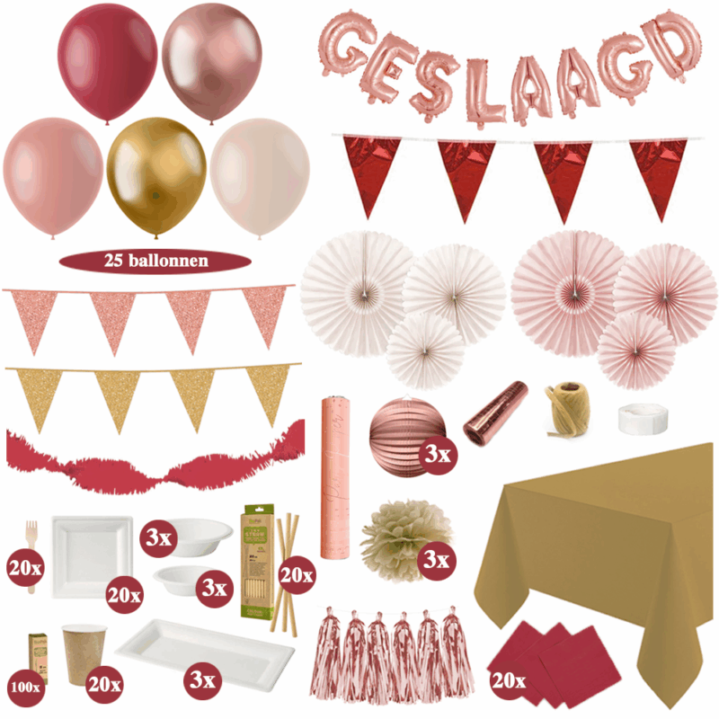 Geslaagd Feest Versiering Pakket Bordeaux Rood Oud Roze Rosé Goud