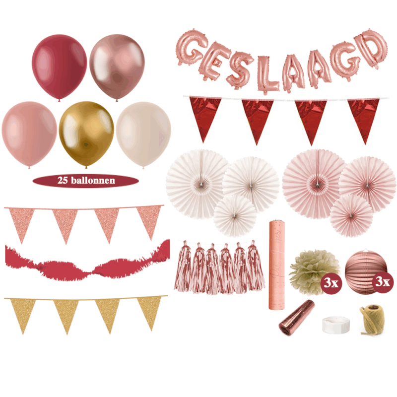 Geslaagd Feest Versiering Pakket Bordeaux Rood Oud Roze Rosé Goud