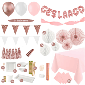 Whole Lotta Rosy - Geslaagd Feest Versiering Pakket - Rose Goud en Wit