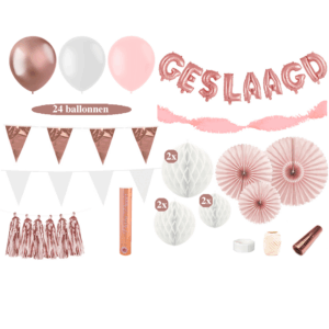 Whole Lotta Rosy - Geslaagd Feest Versiering Pakket - Rose Goud en Wit