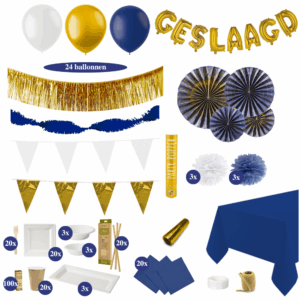 Geslaagd Feest Versiering Pakket - Blauw, Goud & Wit