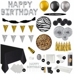 Foute Party Verjaardag Versiering Pakket met Tafeldecoratie - Zwart, Zilver & Goud