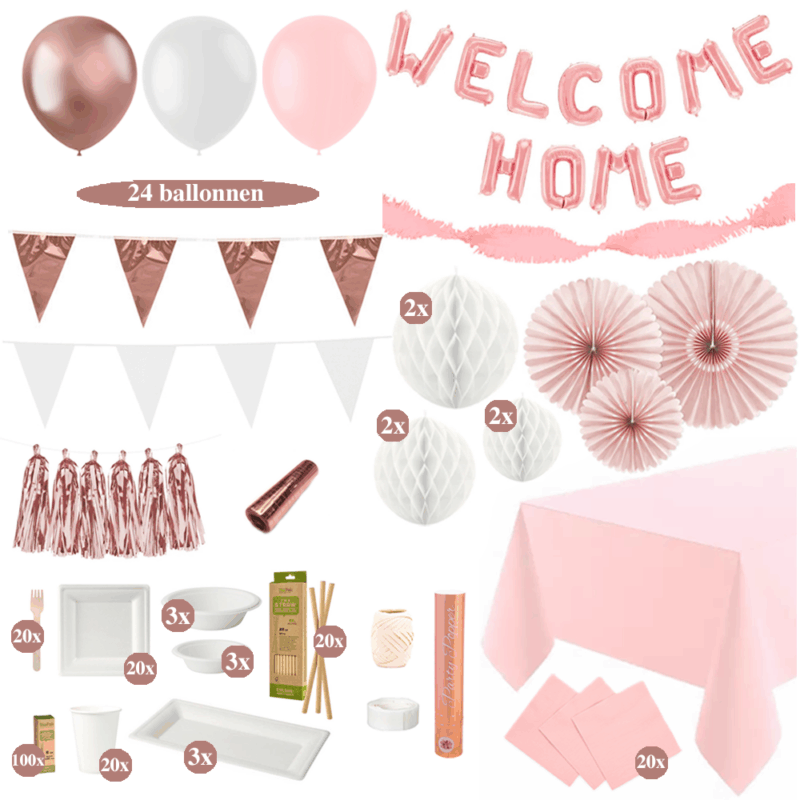 Whole Lotta Rosy - Welkom Thuis Versiering Pakket - Rose Goud en Wit