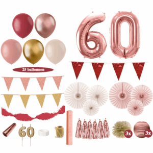 60 Jaar Versiering Pakket - Bordeaux Rood, Oud Roze, Rosé en Goud