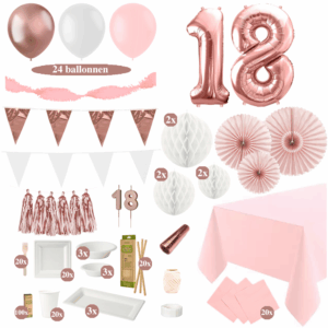 18 Jaar Versiering Pakket met Tafel Decoratie - Roségoud en Wit