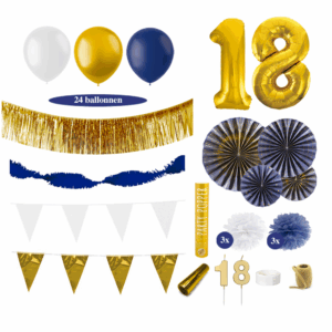 18 Jaar Versiering Pakket - Donkerblauw, Goud & Wit