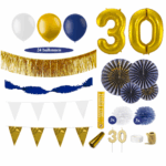 30 Jaar Versiering Pakket - Donkerblauw, Goud & Wit