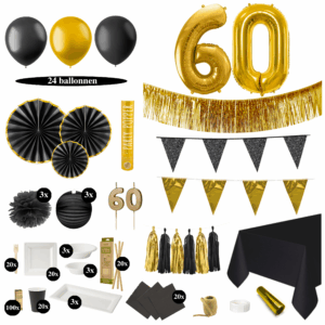 60 Jaar Versiering Pakket met Tafeldecoratie - Zwart & Goud
