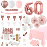 60 Jaar Versiering Pakket met tafeldecoratie - Roségoud en Wit