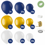 Ballonnenboog - Donkerblauw, Goud en Wit - 100 Stuks