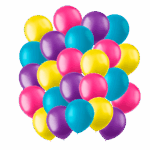 geel roze paars turquoise ballonnen