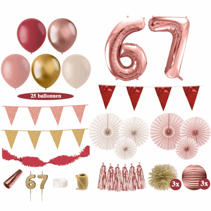 67 jaar versiering rosegoud roze bordeaux rood